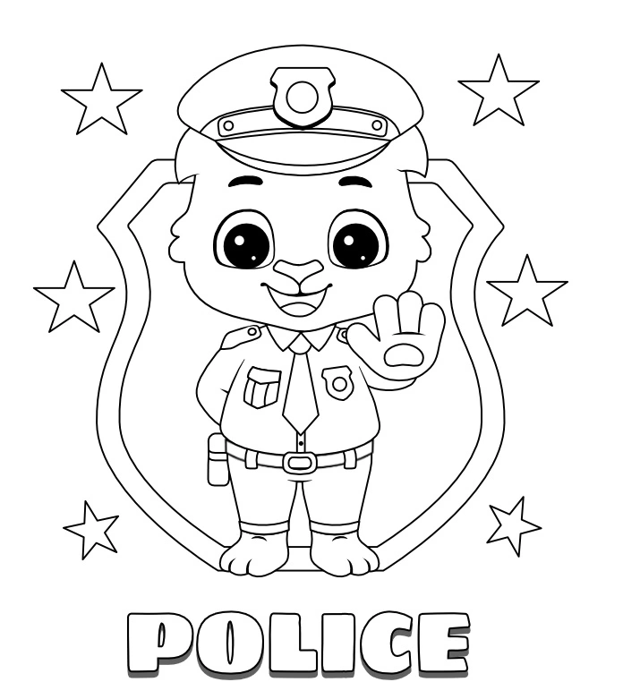 Coloring page little dog dressed as a policeman